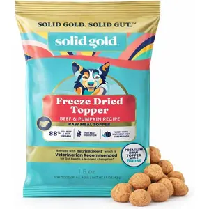 Solid Gold Freeze Dried Dog Food - W/Real Beef, Pumpkin & Superfoods - Freeze Dried Raw Dog Food Toppers for Picky Eaters to Serve as a Nutrient-Dense Meal Topper or High Protein Treats - 1.5oz