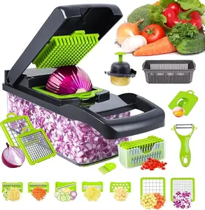 Professional Multifunctional 16-in-1 VegetableChopper - Onion Chopper, Kitchen VegetableSlicer and Dicer - with 8 Blades, Carrot Chopperand Container
