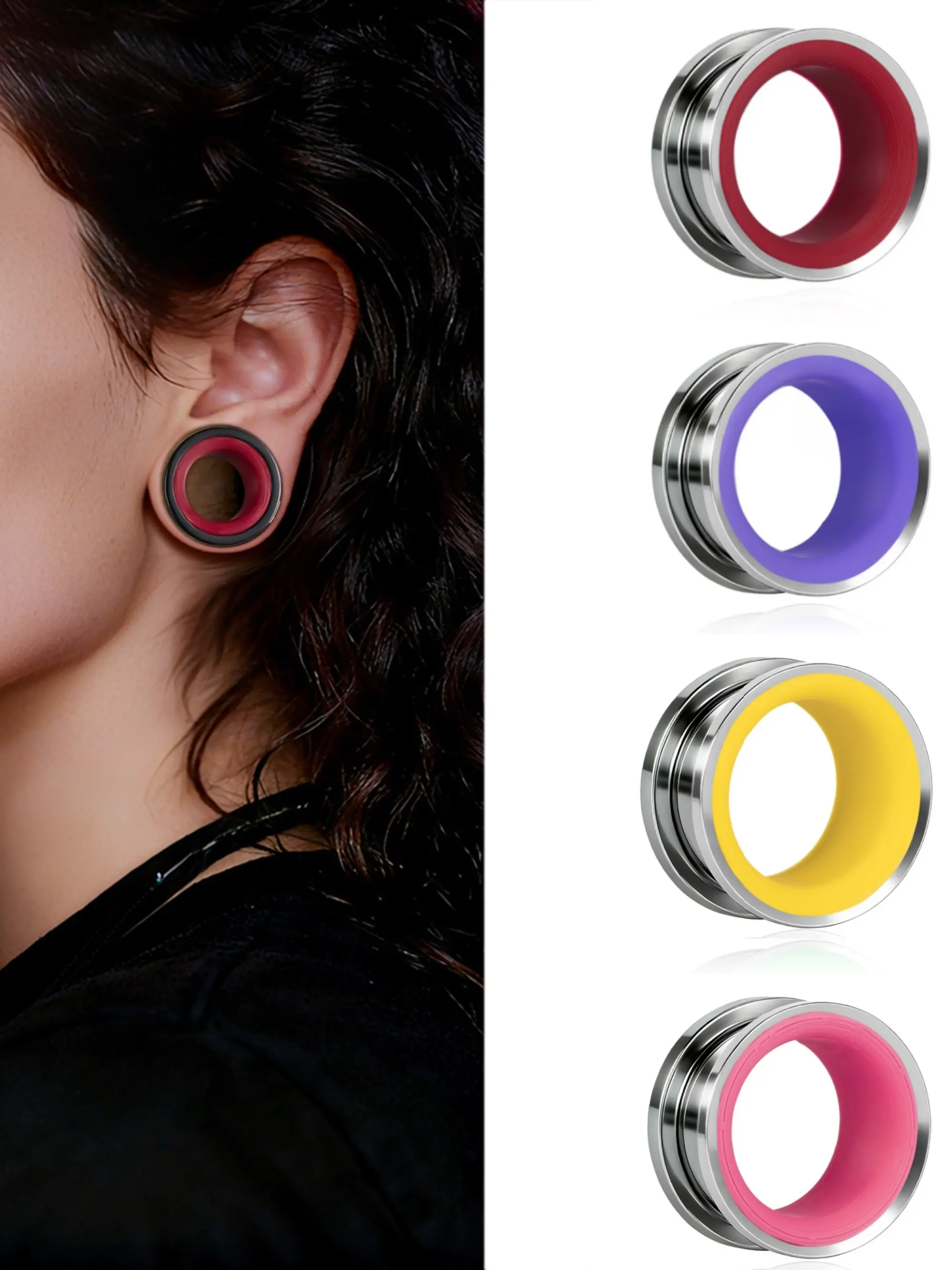 Vanku 2pcs Dual Color Stainless Steel Horn Ear Tunnels Ear Piercings, Unisex Anti-Allergy Hypoallergenic Ear Plugs, Fashion Punk Style Earrings Versatile Jewelry Gift for Women & Men, Fashionable Jewelry Accessories