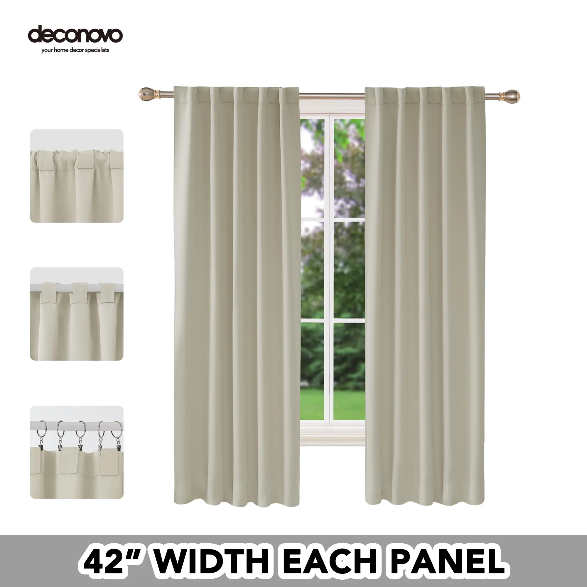 Deconovo 42W Blackout Curtains 2 Panels Thermal Insulated Back Tab and Rod Pocket Room Darkening