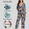 ESCALIER Women's Elegant 3-Piece Silk Satin Bridal Pajama Set - Longsleeve Robe with Tie, Pants, Dragon Floral Graphic, Woven Soft Fabric, Machine Washable/Hang Dry, Plus Size S-2XL Christmas Sleepwear Loungewear