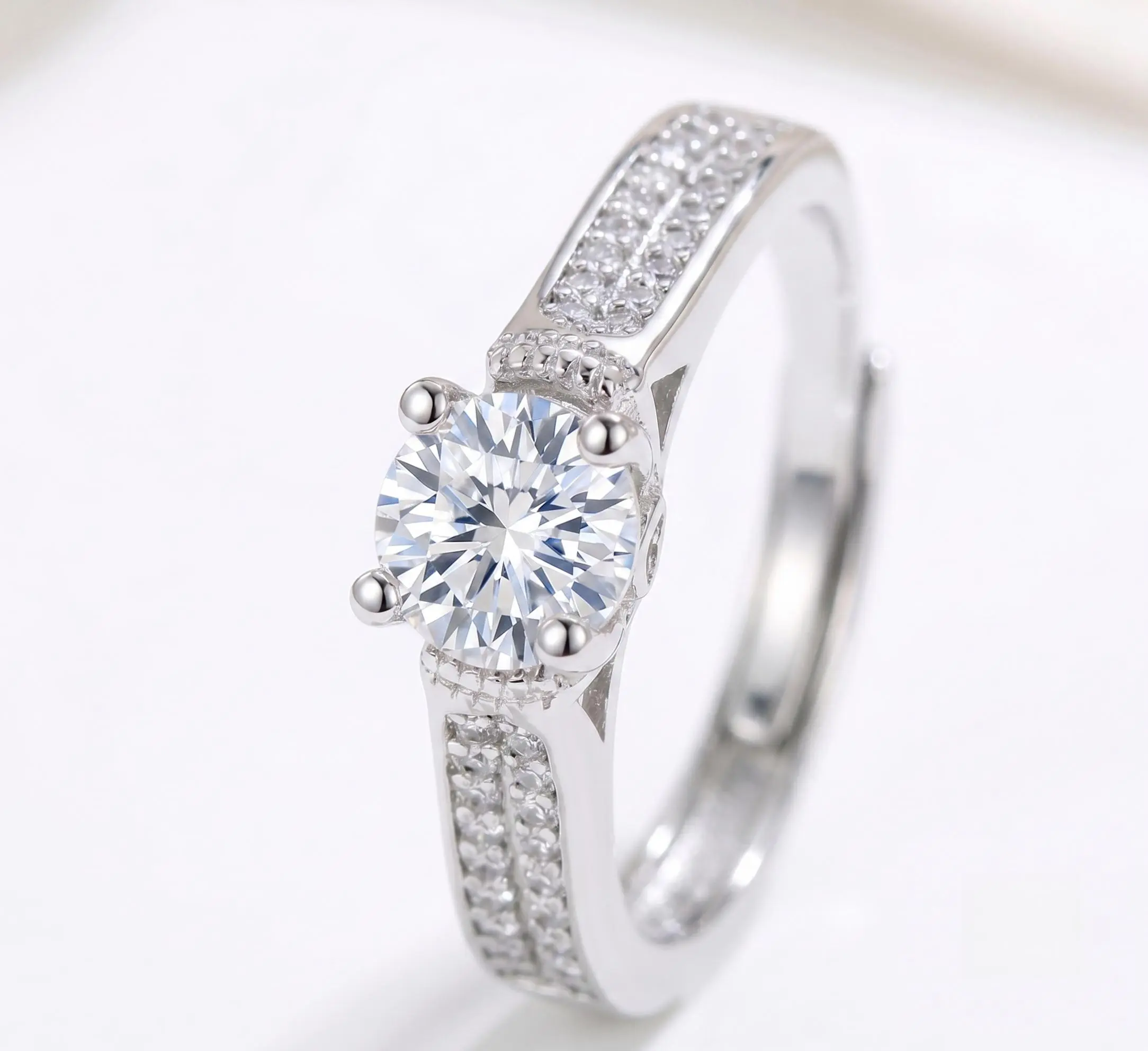 Unique classic four-prong open diamond ring, perfect for holidays, gifts, and engagement Adjustable-opening ring