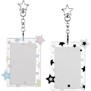 2Pcs Star Photocard Holder with Metal Chain Transparent Y2K Charm Holders Acrylic Cute Protective Photocards with Star Pendant for Idol Card Photo Album