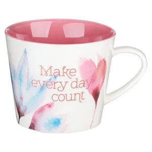 Make Every Day Count Pink Petals Ceramic Coffee Mug