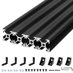4Pack 2020 Aluminum Extrusion T-Slot 200mm Black Extruded Aluminum Profile 20x20 T-Slotted Framing European Standard Anodized Linear Rail for 3D Printer Accessories Parts