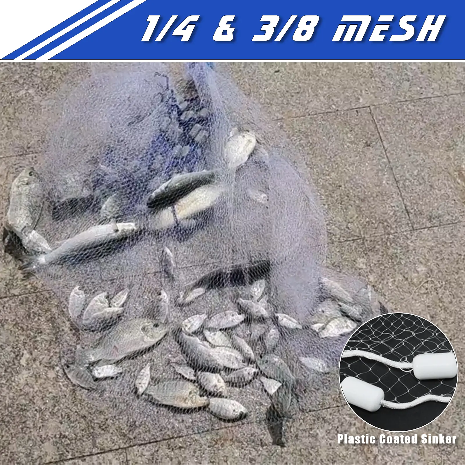 Plastic Coated Sinker Casting Net 1/4 and 3/8 Mesh Fishing Cast Net Saltwater with Heavy Duty white Sinker American Monofilament Fish Freshwater Throw Net for Bait Trap 3FT 4FT 5FT 6FT 7FT 8FT 9FT 10FT 12FT Radius
