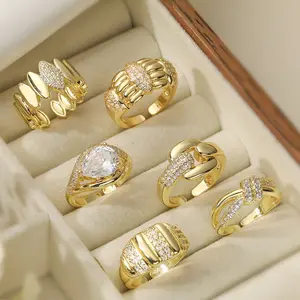 18 Karat Gold-Plated Copper Zircon Geometric Open Gold Ring - Niche, High-End, Versatile Sports & Outdoor Accessory, Gold Rings