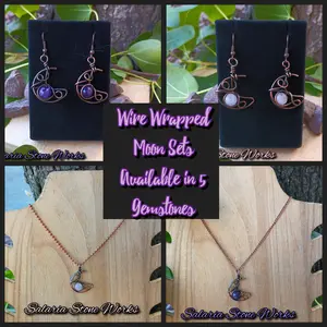 Copper Wire Wrapped Gemstone Crescent Moon Sets