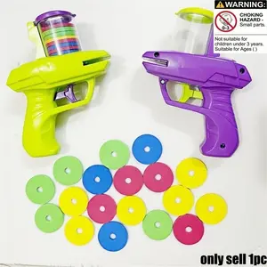 Foam Flying Saucer Launcher Set, Flying Disc Launcher, Interactive Shooting Toy with 15 Random-Color Soft Bullets, Outdoor Toy for Kids
