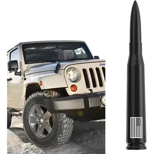American Flag Car Truck Bullet Antenna Replacement - Anti-Theft Design for Jeep Wrangler Gladiator JL JK JT Rubicon Sahara Unlimited Sport 4xe Willys Mojave 2007-2025 (Black)
