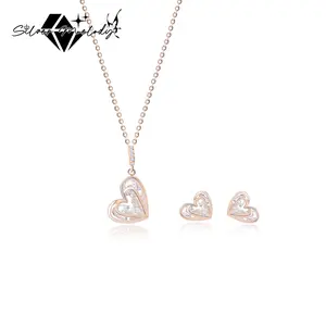 SilverMelody S925 Pink Love Necklace and Earrings Set