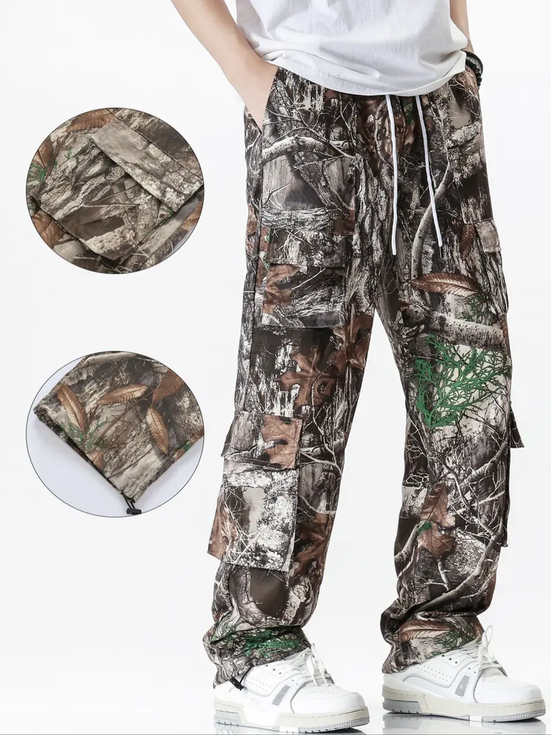 Men's Camo Print Pants, Casual Comfy Multi-pocket Trousers for Daily Wear, Fashion Men's Bottoms for Spring & Fall