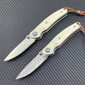 【New Model】 Damascus battle folding knife, resin handle, 5GR13 high-hardness blade, outdoor camping, driving survival and EDC (Everyday Carry) knife for emergencies, best gift [1 piece]