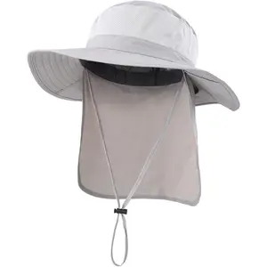 Outdoor UPF50+ Mesh Sun Hat Wide Brim Fishing Hat with  Flap Sun Hat for Men Women
