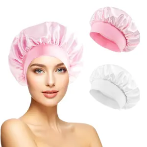 Hair Satin Bonnet for Sleeping Shower Caps Silk Chemo Caps with Wide Elastic Band Night Sleep Cap Bonnets for Black Women Braids with Satin Storage Bag