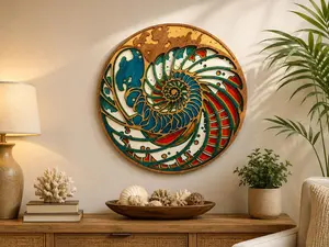Layered Wood Nautilus Shell Wall Art | Coastal Ocean Decor, Beach House Hanging