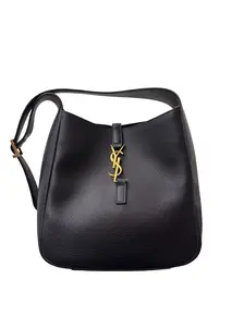 Pre-owned Yves Saint Laurent LEATHER Shoulder Bags Saint Laurent Le5a7 Black Grained Hobo Bag YSL HOBO
