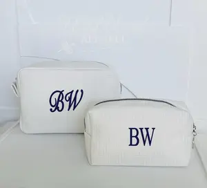 Monogram Waffle Cosmetic Bag, Initials Makeup Bag, Embroidered Toiletry Bag, Custom Name Cosmetic Bag, Bridesmaid Gift, Bridal Gift