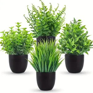 4pcs 6.7inch/17cm Artificial Eucalyptus Potted Plant, 4 Counts Fake Eucalyptus Plant, Mini Fake Plants in White Round Pot As Green Ornament, Summer Gifts, Artificial Faux Greenery
