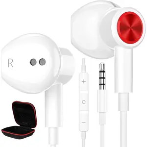 Wired Earbuds for Samsung Galaxy , 3.5mm Wired Headphones Noise Cancelling Earphone Magnetic Headset Mic & Volume Control with Carrying Case for iPhone 6s 6 5S 5 SE White