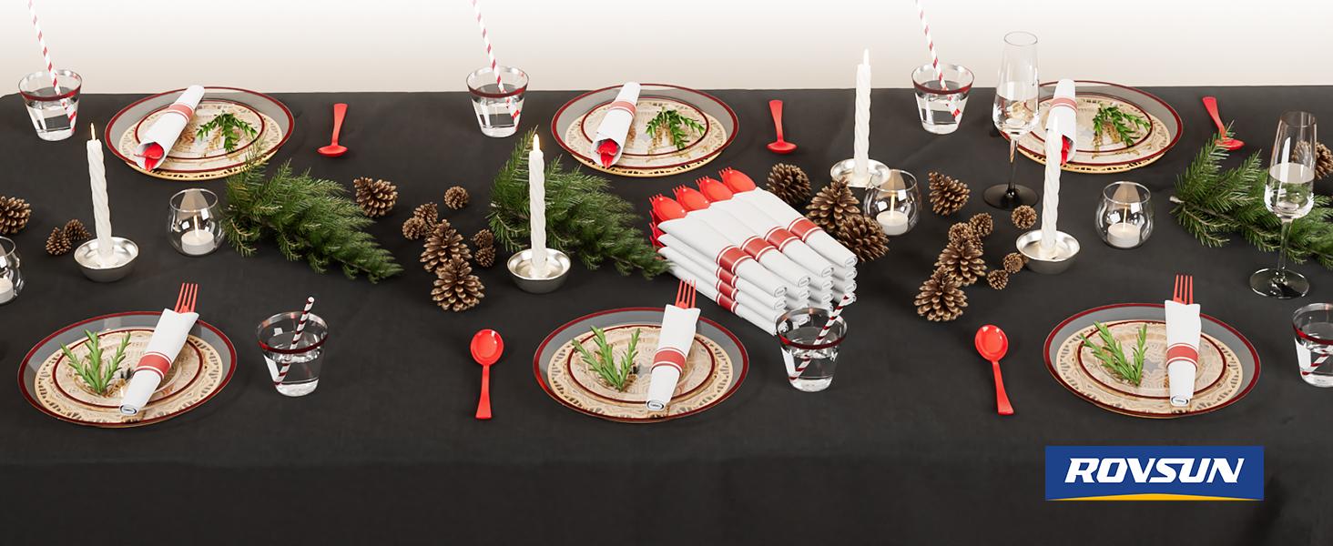 ROVSUN 400/800 Piece Disposable Dinnerware Set for 50/100 Guests, Clear Plastic Plates for Party, 50/100 Pre-Rolled Napkins,Silverware,Dinner & Dessert Plates,Cups,Straws for Wedding Birthday Event,TikTokShopBlackFriday SpringStatements