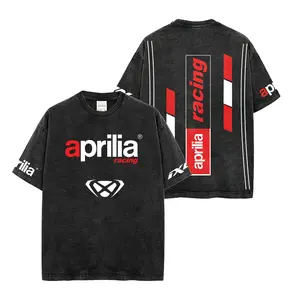 Retro Aprilia Racing Washed T-Shirt MotoGP World Champion Enthusiast Apparel Superbike Streetwear Racing Team Super Motorsports Clothing Riders Motor Off-Road Dirt Bike Fan Gear Cotton For Motor Fan