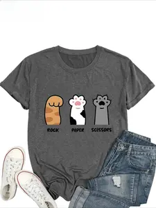 Vintage Washed Oversized Graphic Tee, Rock Paper Scissors Cat Paws Funny T-Shirt, Retro Cute Cat Lover Short Sleeve Top for Women, Trendy Kitten Statement Shirt, Comfort Colors Style Apparel, Perfect Gift for Cat Enthusiasts, Daily Outfit