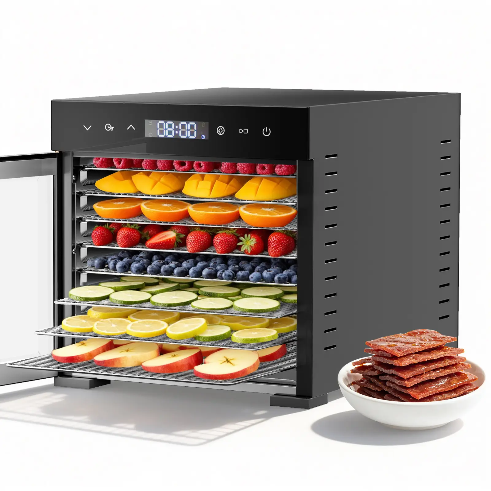 Food Dehydrator Home Appliances for Kitchen Use - 8 Large Stainless Steel Trays, Adjustable 185°F Temp, 48H Timer, Built-in Light, for Fruit, Meat, Herb (Metallic), Dryer For Fruit,home essentials