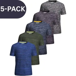 [5 Pack] Men’s Workout Short Sleeve Dry Fit T Shirts Raglan Crewneck Quick Dry Active Athletic Moisture Wicking Breathable Casual Clothes Back to School Round Neck Jersey Tee Tops for Running Exercise Gym Football Sports Hiking Fishing Outdoor Activities