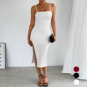 LUXEHAEVEN Strapless Sheath Dress With Open Back And Side Slit