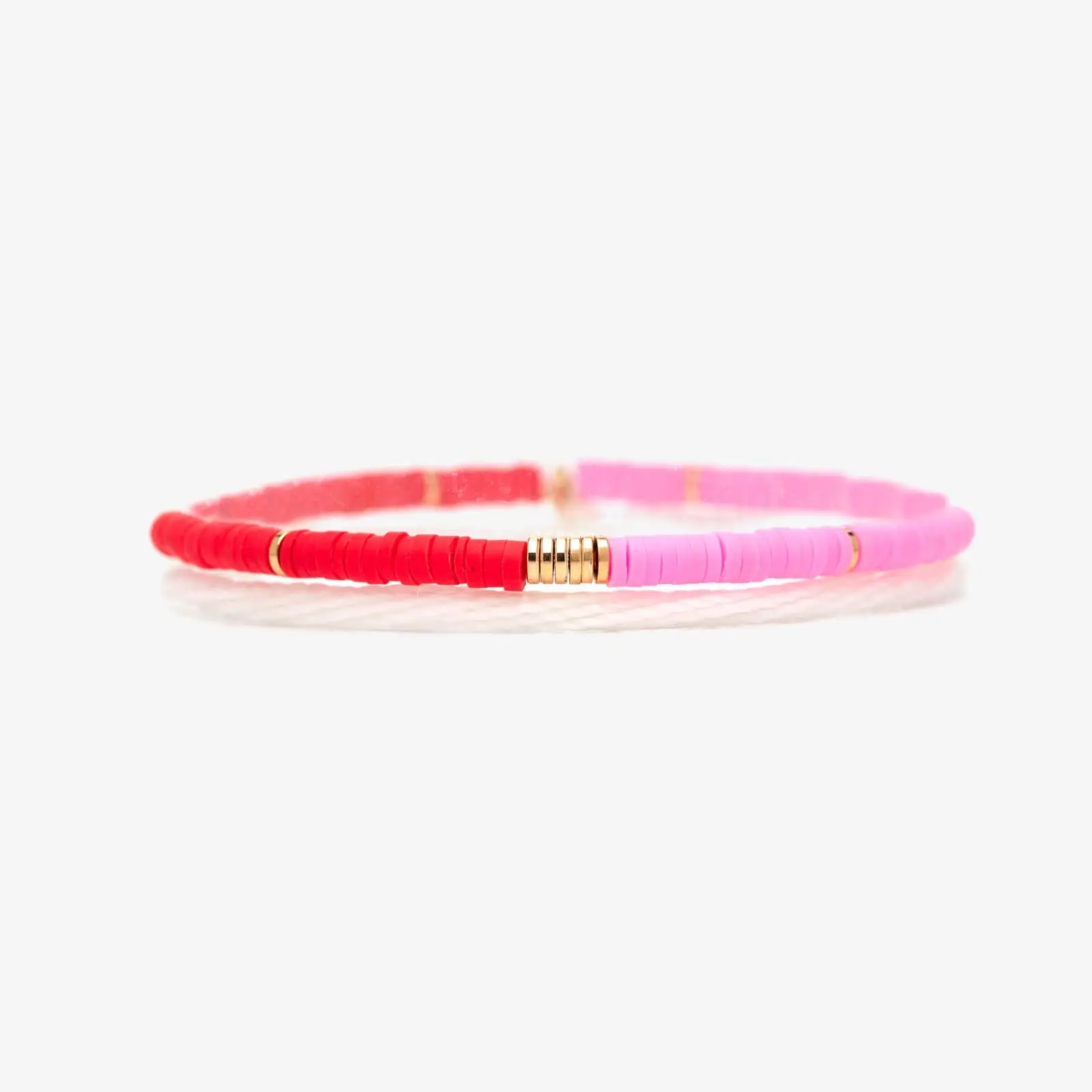 Pink and Red Vinyl Disc Bead Stretch Bracelet Set Pink and Red Vinyl Disc Bead Stretch Bracelet Set