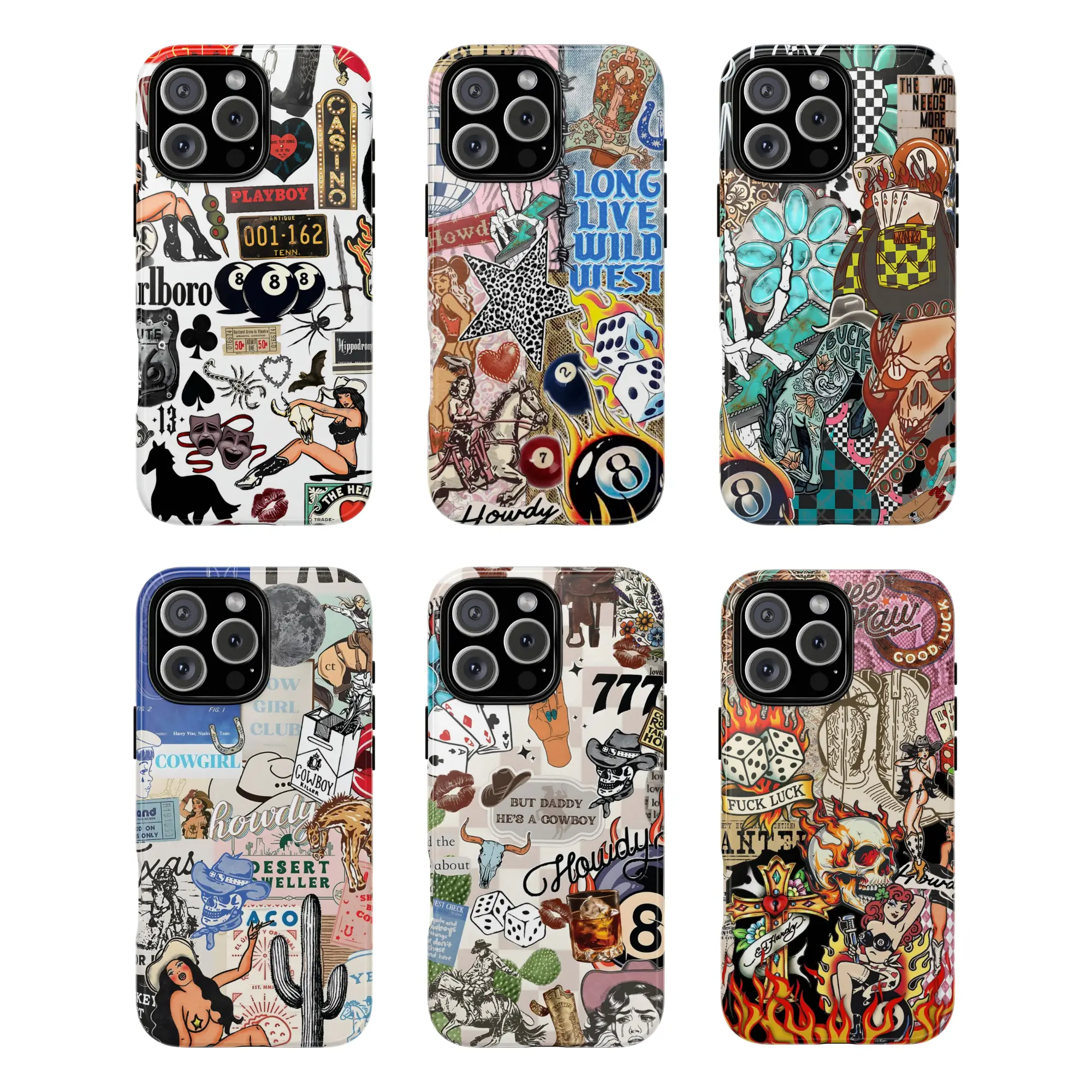 Yeehaw Western Aesthetic Phone Case – Cactus + Cowboy Motel Design for iPhone, Cowboy Phone Cover For Iphone 13, 14pro, 16promax