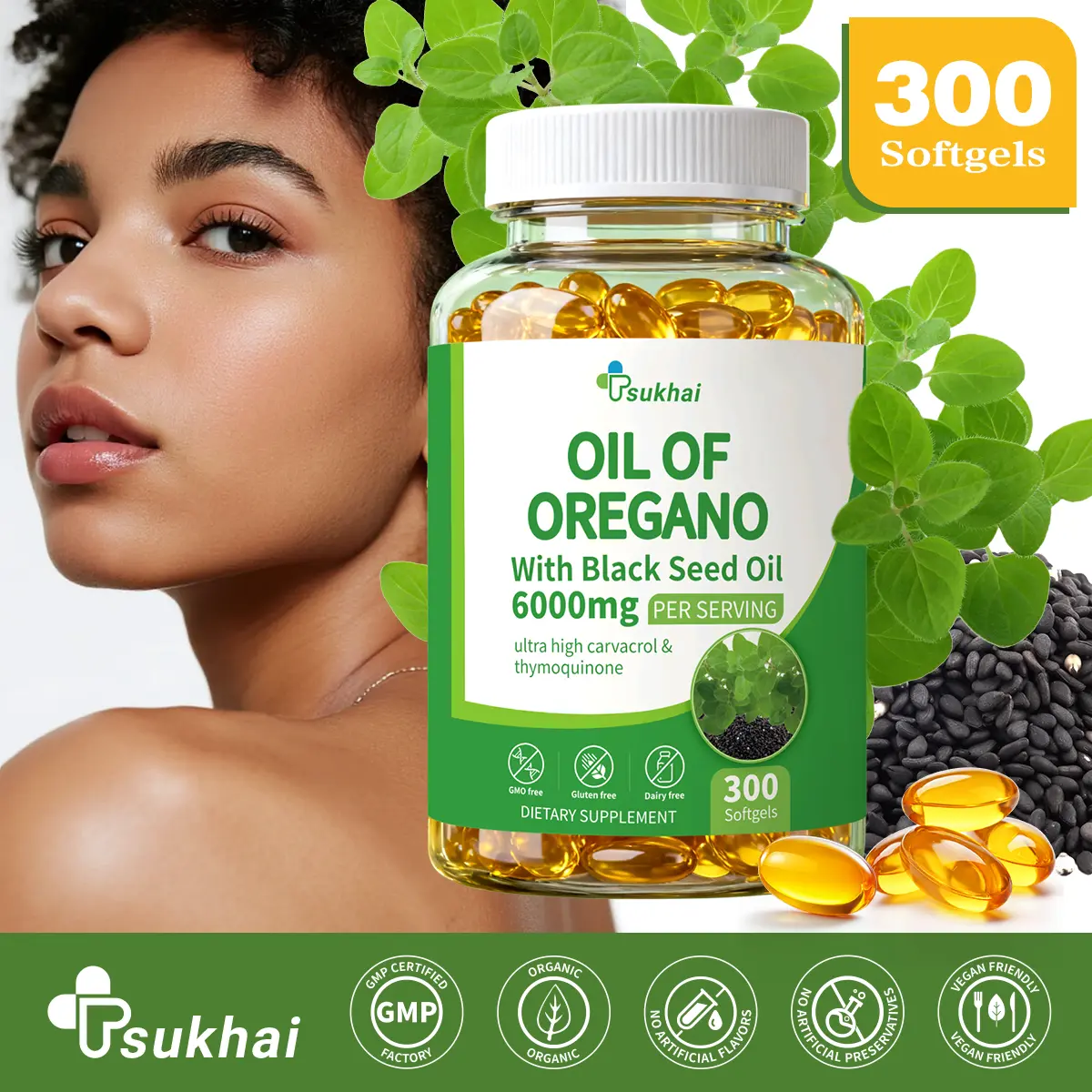 300 Capsules Oil of Oregano with Black Seed Oil, Natural Antioxidants oil of aceite de oregano Nutritional Support Highly Effective Botanicals Dietary Healthcare Supplement