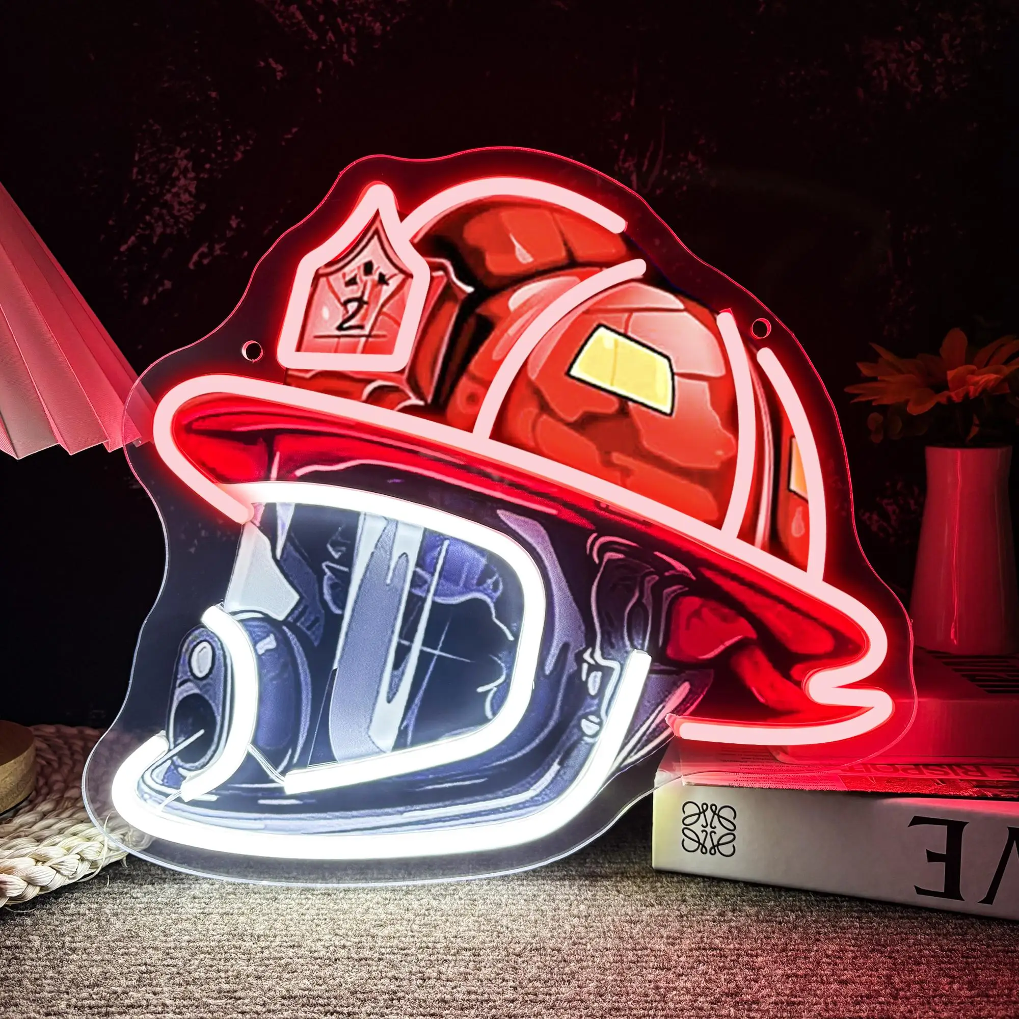 Firefighter Helmet Design Neon Sign, USB Powered LED Neon Sign, Modern Mood Lighting, Gift for Firefighters and Fire Station Decor, LED Lights for Bed