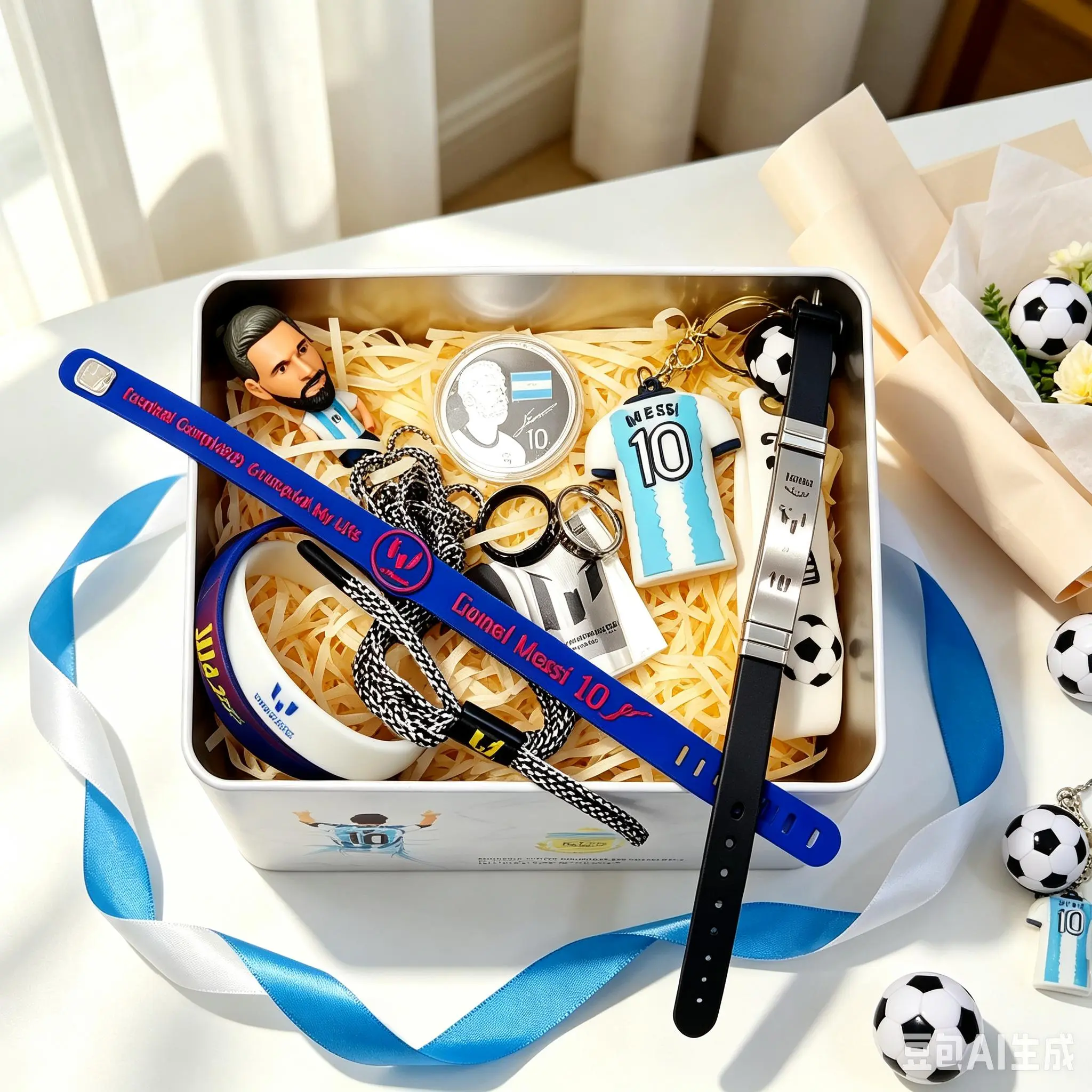Number 10 Striped Sports Fan Collectible Gift Box, Full Sports Accessories Set with Figurine, Coin, Rings, Keychain & Silicone Wristbands