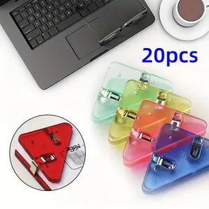 20 Assorted Color Transparent Triangle Clips, Metal Binder Clips for Office and Study, Durable and Stylish Stationery Supplies