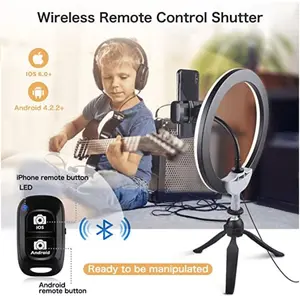 Ubeesize 10" LED Selfie Ring Light with Tripod Stand & Phone Holder Dimmable Desk Makeup Ring Light for Live Streaming & YouTube Video Photography 3 Light Modes 11 Brightness Levels Wireless Remote Control Shutter Adjustable Compact Smartphone Cellphone