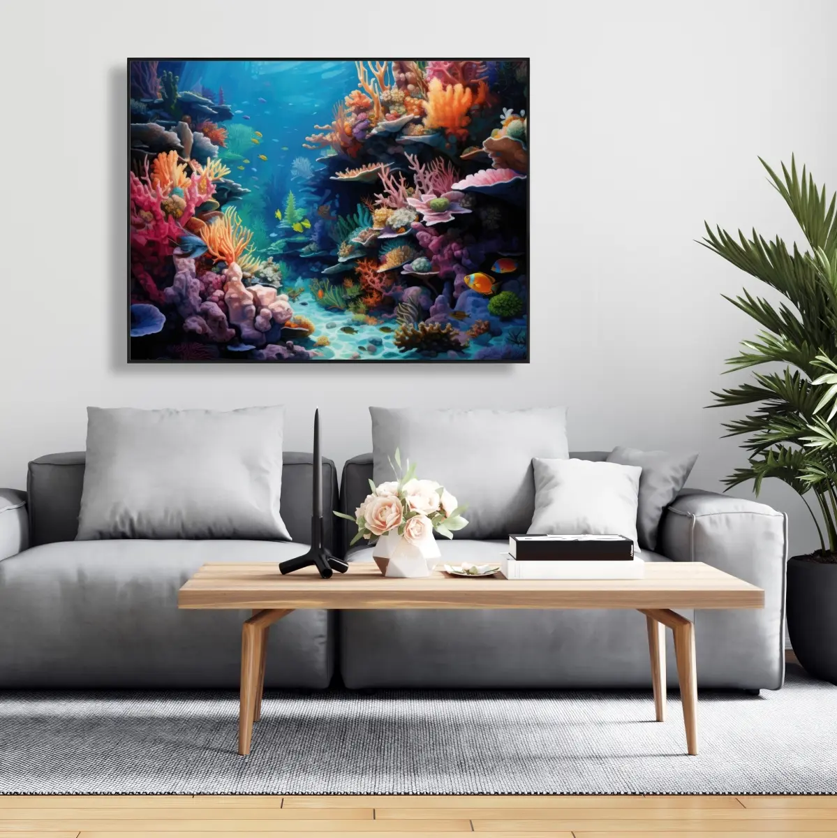 Pictorem C1FC3648EBLR16 36x48 in. Coral-Orange Framed Canvas Print, Artistic Decor Inspo Piece, Stylish Home Decor Accent Gift, Home Supplies Addition