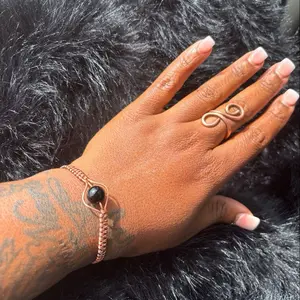 Black Onyx Copper Weaved Bracelet - Elegant Design with Copper Accents