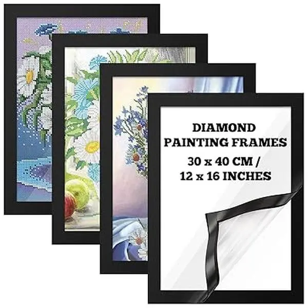 4-Pack PVC Magnetic Diamond Painting Art Frame Set, 12x16in Self-Adhesive Rectangle All Plastic Wall-Mountable Art Frame for Home Decor Gifts, Photo Frames For Wall