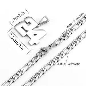 Silver 0~99 stainless steel sports number necklace athlete baseball/basketball/football men and women can give gifts party jewelry