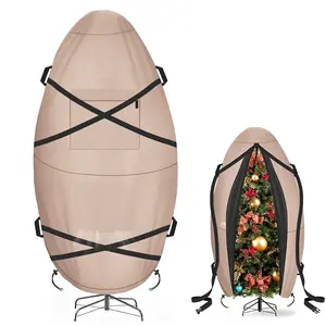 Upright Christmas Tree Storage Bag-for 4.5FT/5FT/ 6FT/7FT/7.5FT/9FT Christmas Trees or Topiary Trees, Holiday Christmas Tree Cover with Waterproof Zipper, 600D Oxford Durable Xmas Storage Bag(Khaki/Black)