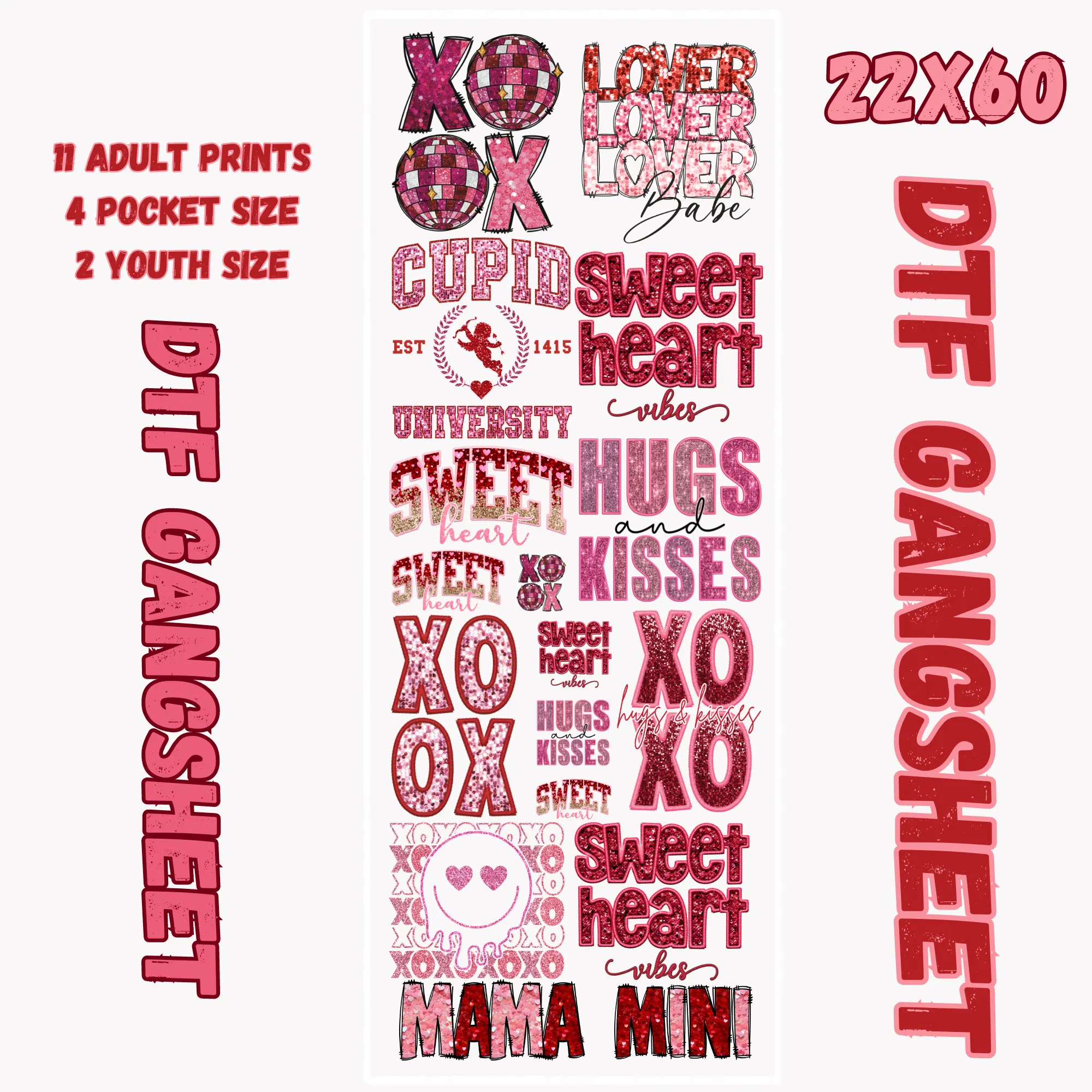 DTF SEQUINS VALENTINES GANGSHEET (22X60) Decor Poster