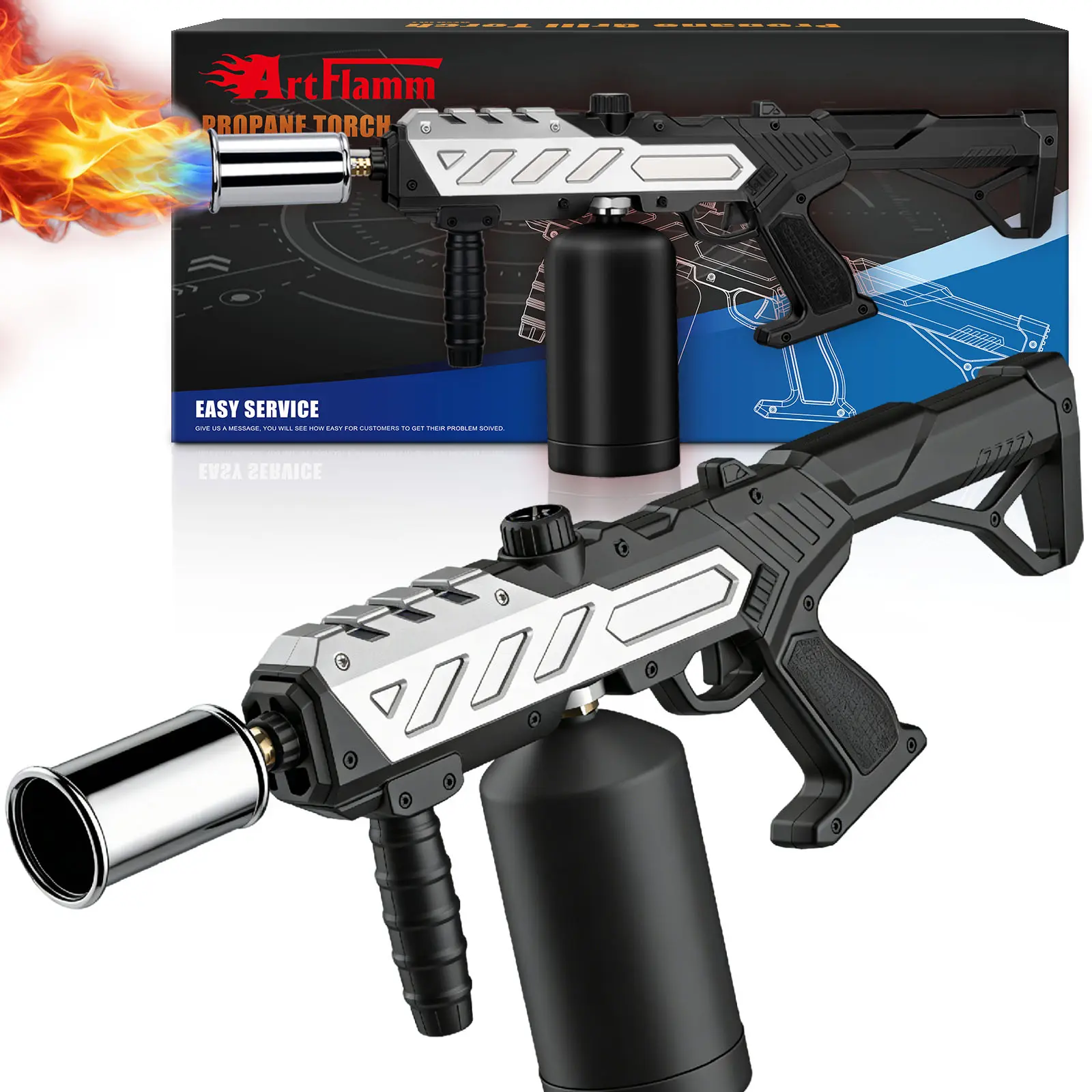 ARTFLAMM Powerful Propane Torch Gun, Kitchen Grill Torch with Detachable Design, Adjustable Flame Torch for Searing Steak, BBQ, Welding, Camping Charcoal(Tank Not Included)
