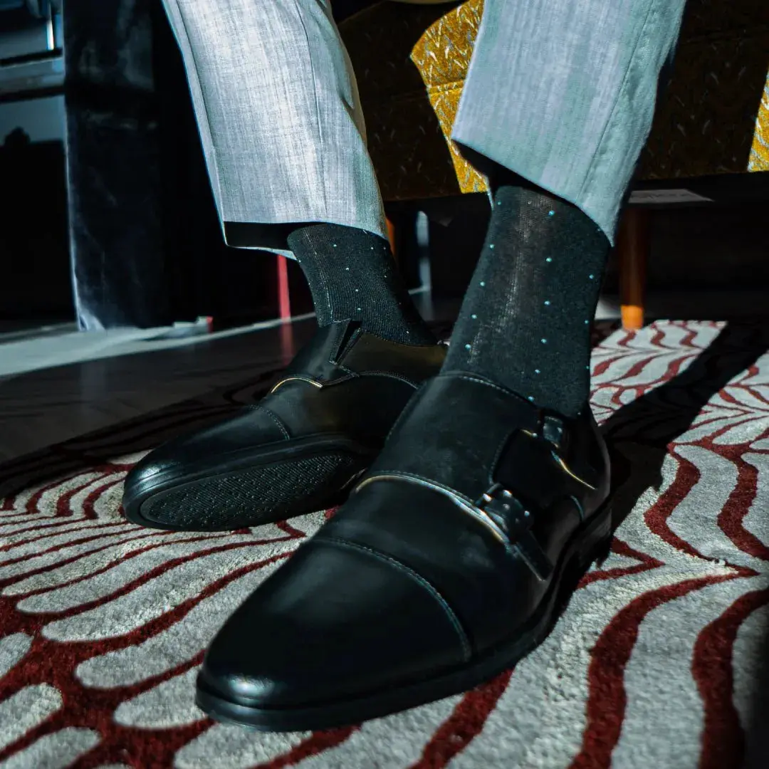 The Oxford Blacks - Black and Baby Blue Pin Dot Sock
