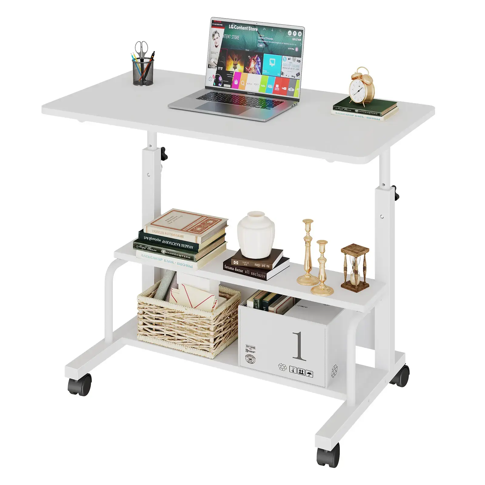 Laptop Desk Adjustable Desk Small Standing Desk Home Office Desks for Small Spaces Portable Desks Table for Bedrooms, Mobile Rolling Computer Work Desks on Wheels