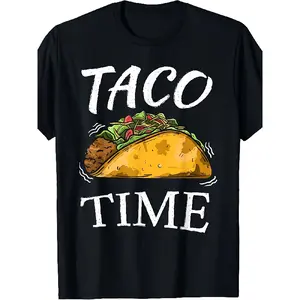 Casual Short-Sleeve T-Shirt for Men Featuring a Taco Time Cartoon Graphic, Made from 100% Preshrunk Jersey.It Has a Dye-Sublimation Print And Is Available in Sizes S to 3XL.The Black Top Is Machine Washable And Includes a Humorous Graphic Design