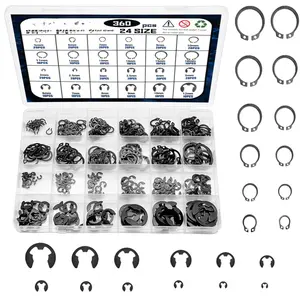 360 count 24 Sizes E-Clips Assortment Set(2mm-12mm) and Alloy Steel External Retaining Rings,Snap Retaining Clip Ring Kit,C Clips Assortment (M5-M16)