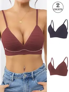 2 piece women's underwear bra wireless bra, breathable comfortable adjustable straps elegant suitable for everyday casual wear Breathable Comfy Bra