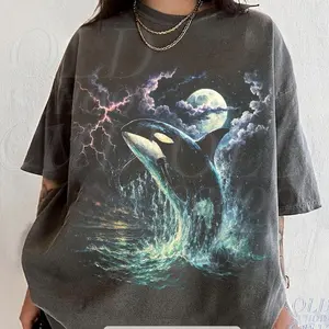 Vintage Orca Midnight 90s Graphic T-Shirt, Retro Killer Whale Shirt, 90s Ocean Wildlife Lightning Tee
